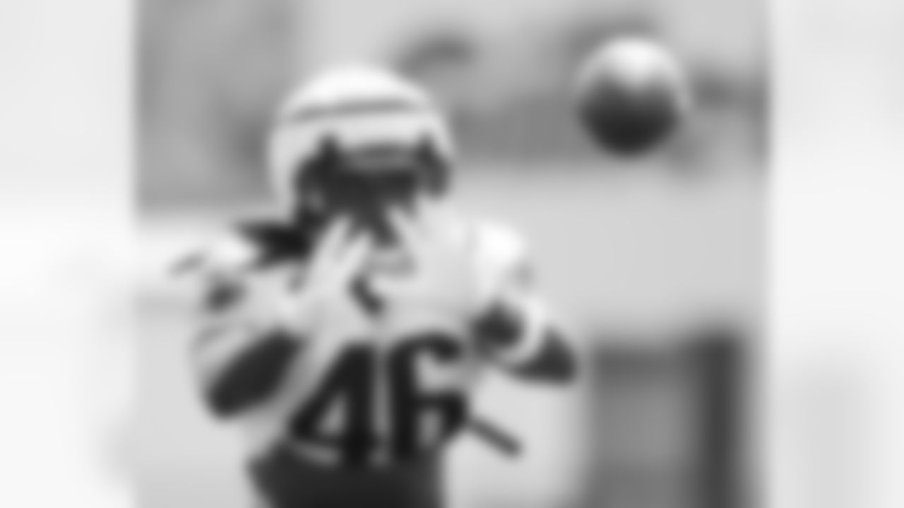 La'Michael Pettway practices during Patriots Training Camp on August 3, 2024.