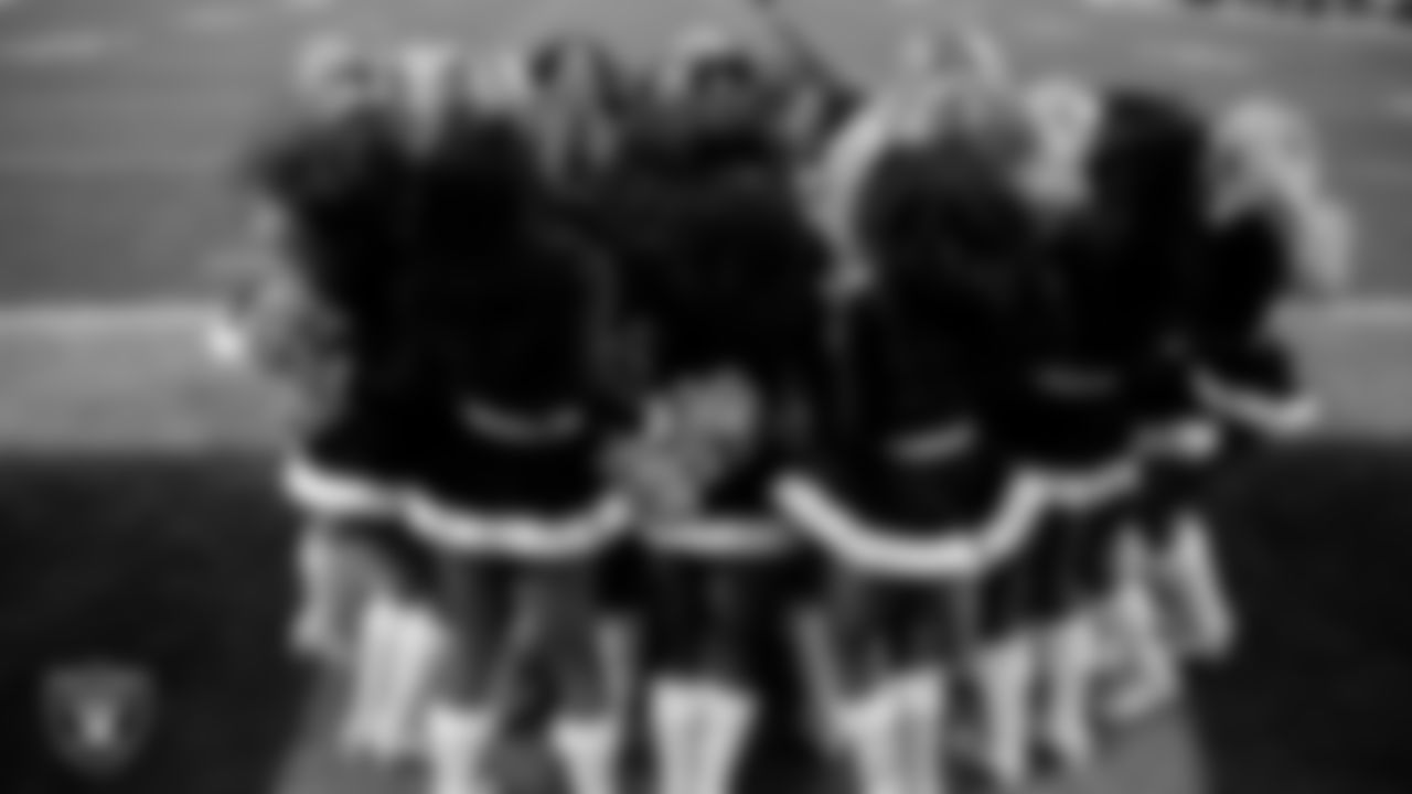 The Raiderettes celebrate the end-of-season awards during the regular season home game against the New York Giants at Allegiant Stadium.