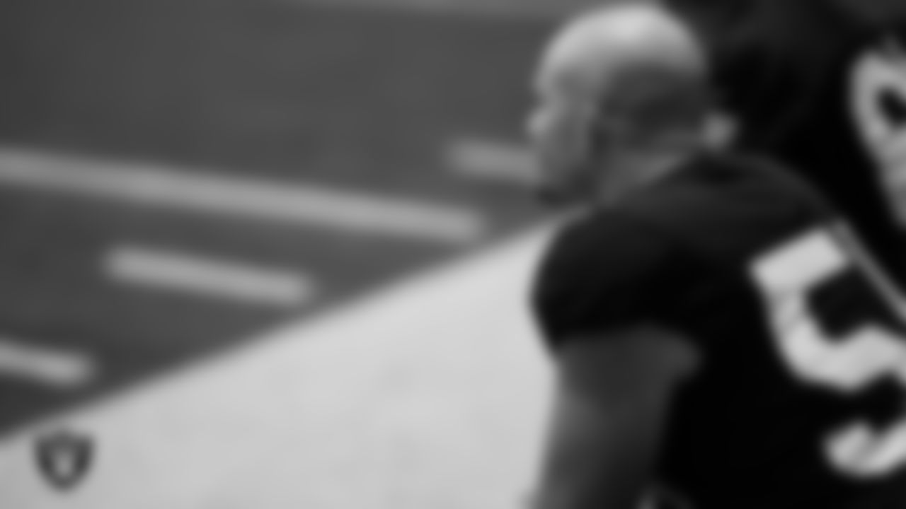 Las Vegas Raiders long snapper Jacob Bobenmoyer (50) during practice at Intermountain Health Performance Center.