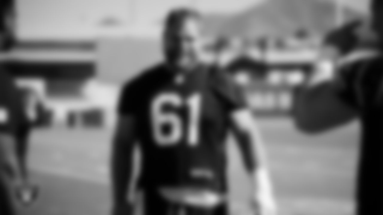 Las Vegas Raiders center/guard Jordan Meredith (61) during practice at Intermountain Health Performance Center.