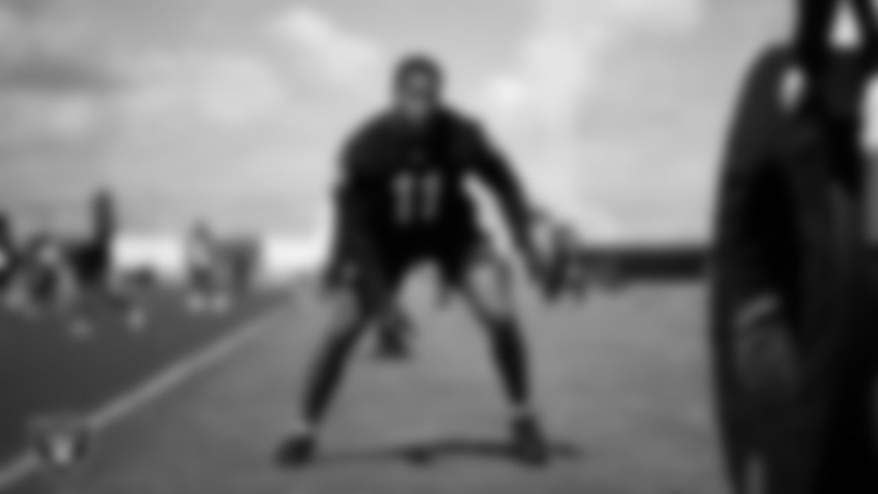Las Vegas Raiders safety Jeremy Chinn (11) at a workout during phase two of the offseason program at Intermountain Health Performance Center.
