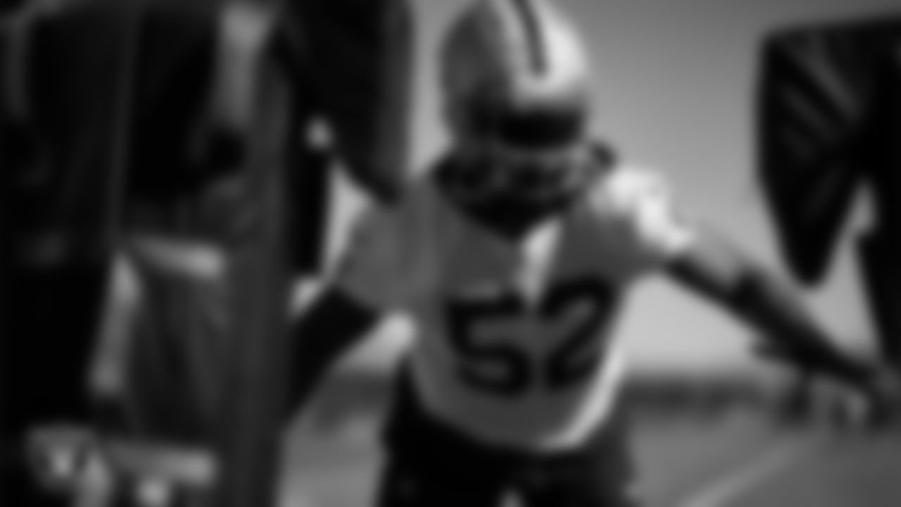 Las Vegas Raiders linebacker Elandon Roberts (52) during practice at Intermountain Health Performance Center.