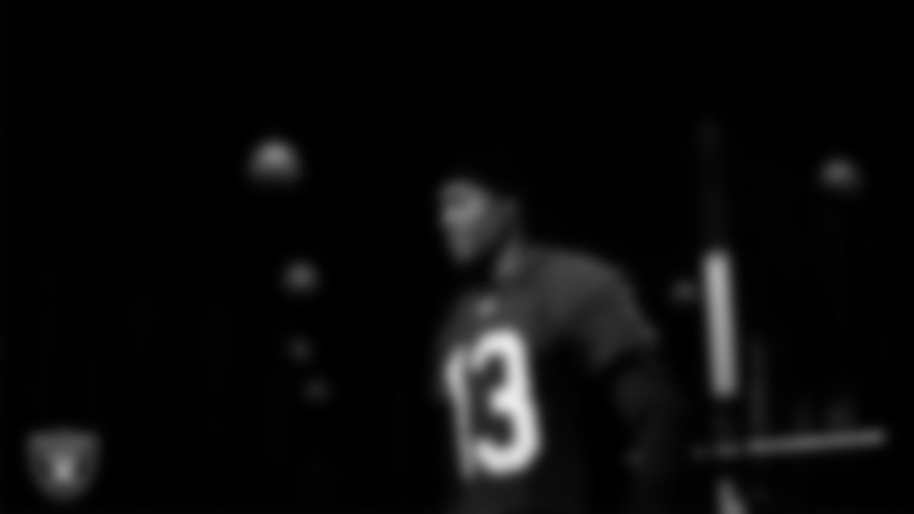 Las Vegas Raiders wide receiver Phillip Dorsett II (13) walks out to the field for practice at Intermountain Health Performance Center.