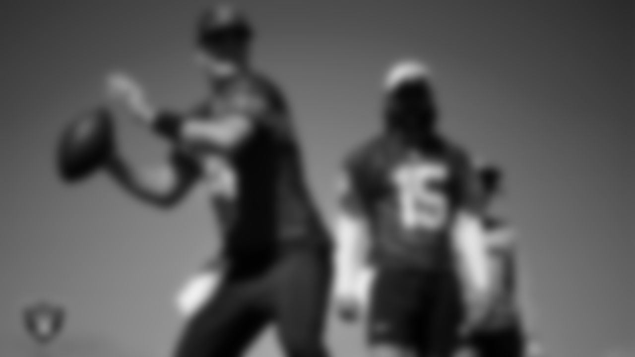 Las Vegas Raiders quarterback Aidan O'Connell (4) at a workout during phase two of the offseason program at Intermountain Health Performance Center.