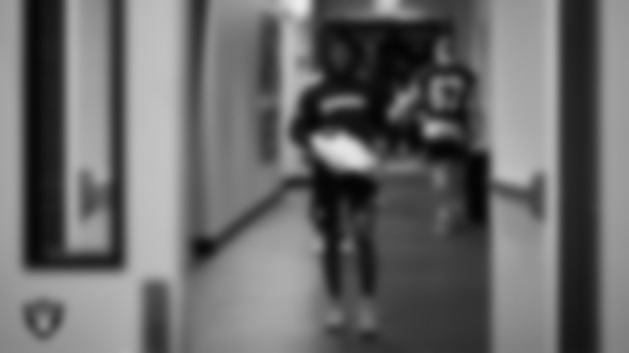 Las Vegas Raiders cornerback Darnay Holmes (30) walks out to the field for practice at Intermountain Health Performance Center.