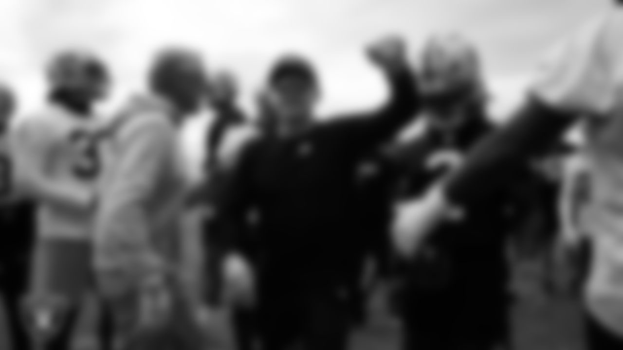 Las Vegas Raiders Head Coach Pete Carroll, offensive quality control coach Conner McQueen and running back Ashton Jeanty (2) during practice at Intermountain Health Performance Center.