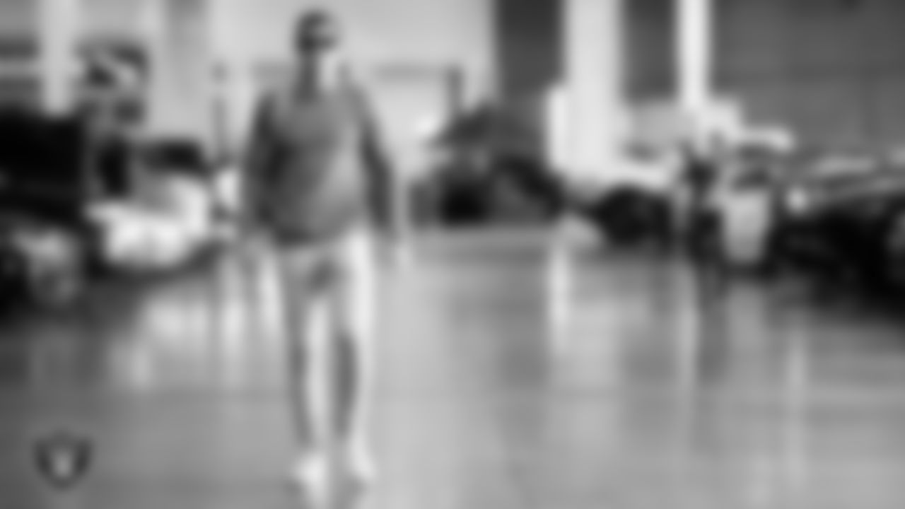 Las Vegas Raiders wide receiver Jack Bech (18) arrives to the regular season home game against the Cleveland Browns at Allegiant Stadium.