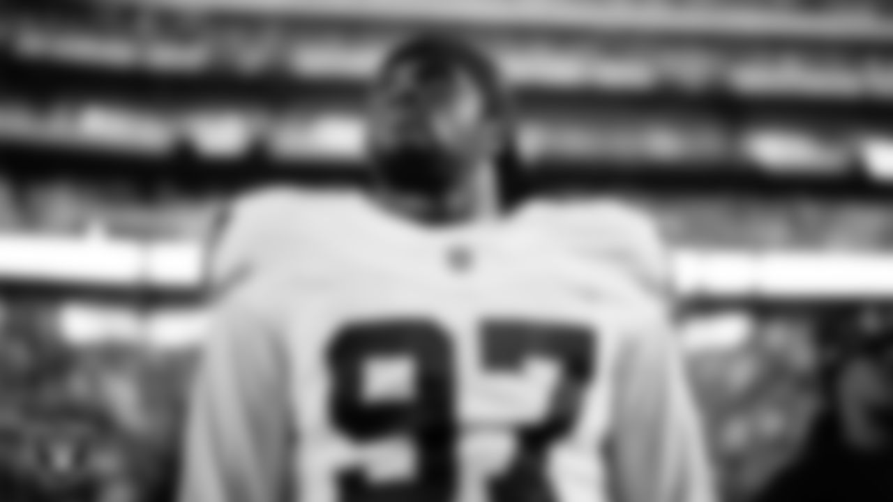 Las Vegas Raiders defensive tackle Tonka Hemingway (97) on the sidelines before the regular season away game against the Indianapolis Colts at Lucas Oil Stadium.