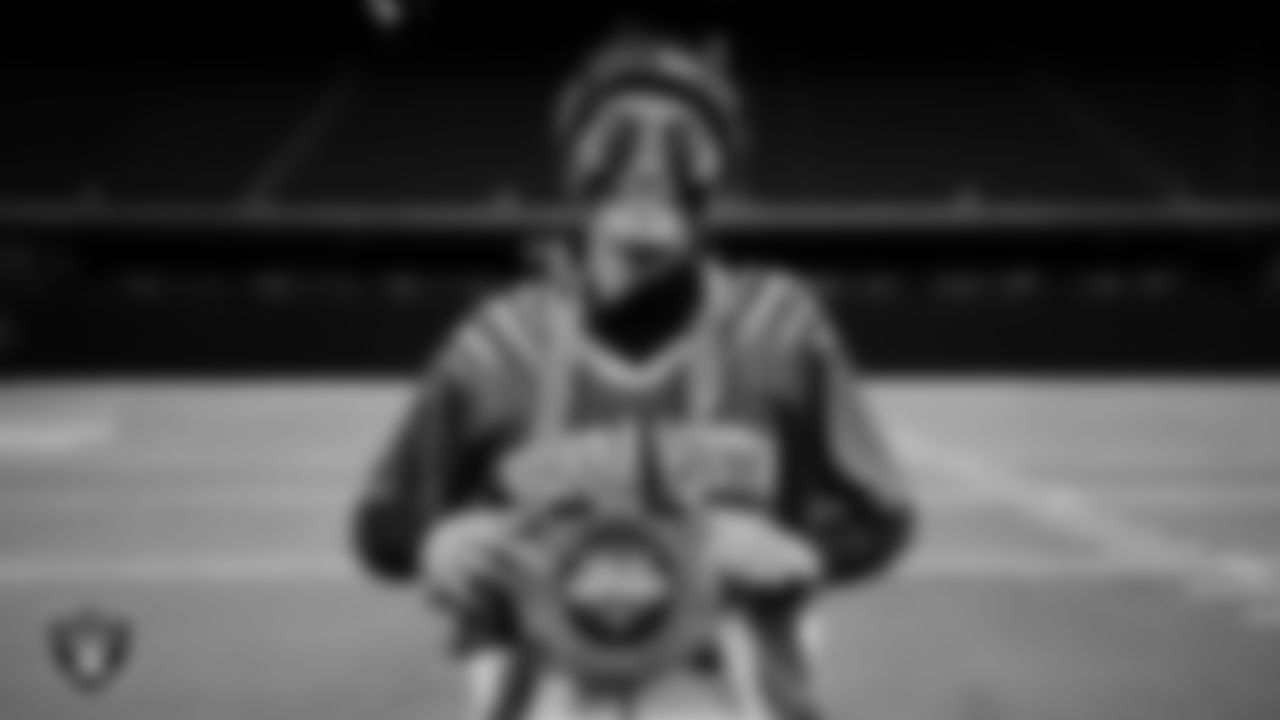 Sierra Vista High School wide receiver and defensive back Rylei Mazzola poses for a photo with the MVP chain after the NIAA 4A Flag Football State Championship game at Allegiant Stadium.