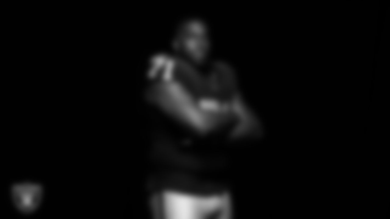 Las Vegas Raiders tackle DJ Glaze (71) poses for a photo at the 2025 Raiders Media Day.