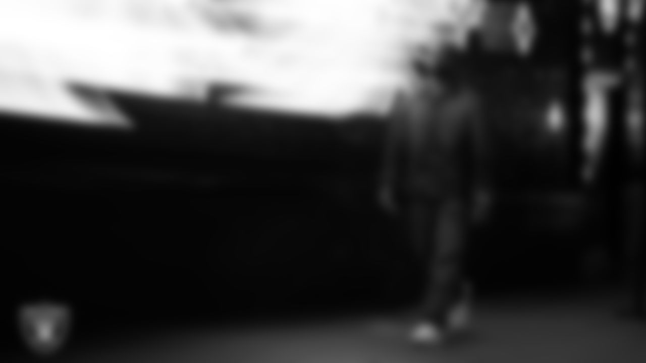 Las Vegas Raiders running back Raheem Mostert (31) arrives to the regular season home game against the Cleveland Browns at Allegiant Stadium.