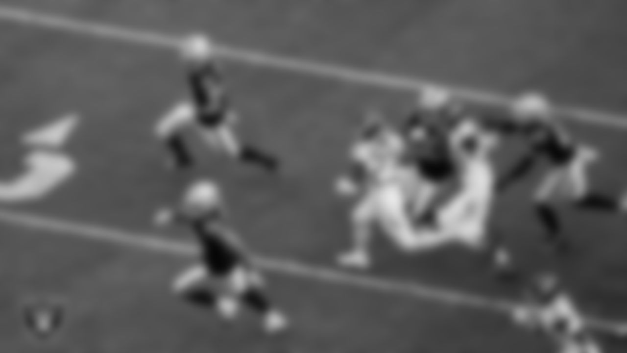 Las Vegas Raiders wide receiver Alex Bachman (81) returns a punt during the regular season home game against the Tennessee Titans at Allegiant Stadium.