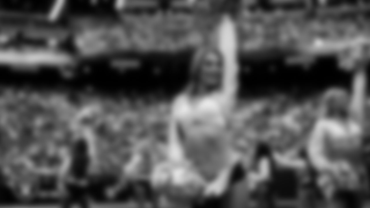 Raiderette Madisyn during player introductions before the regular season home game against the Denver Broncos at Allegiant Stadium.