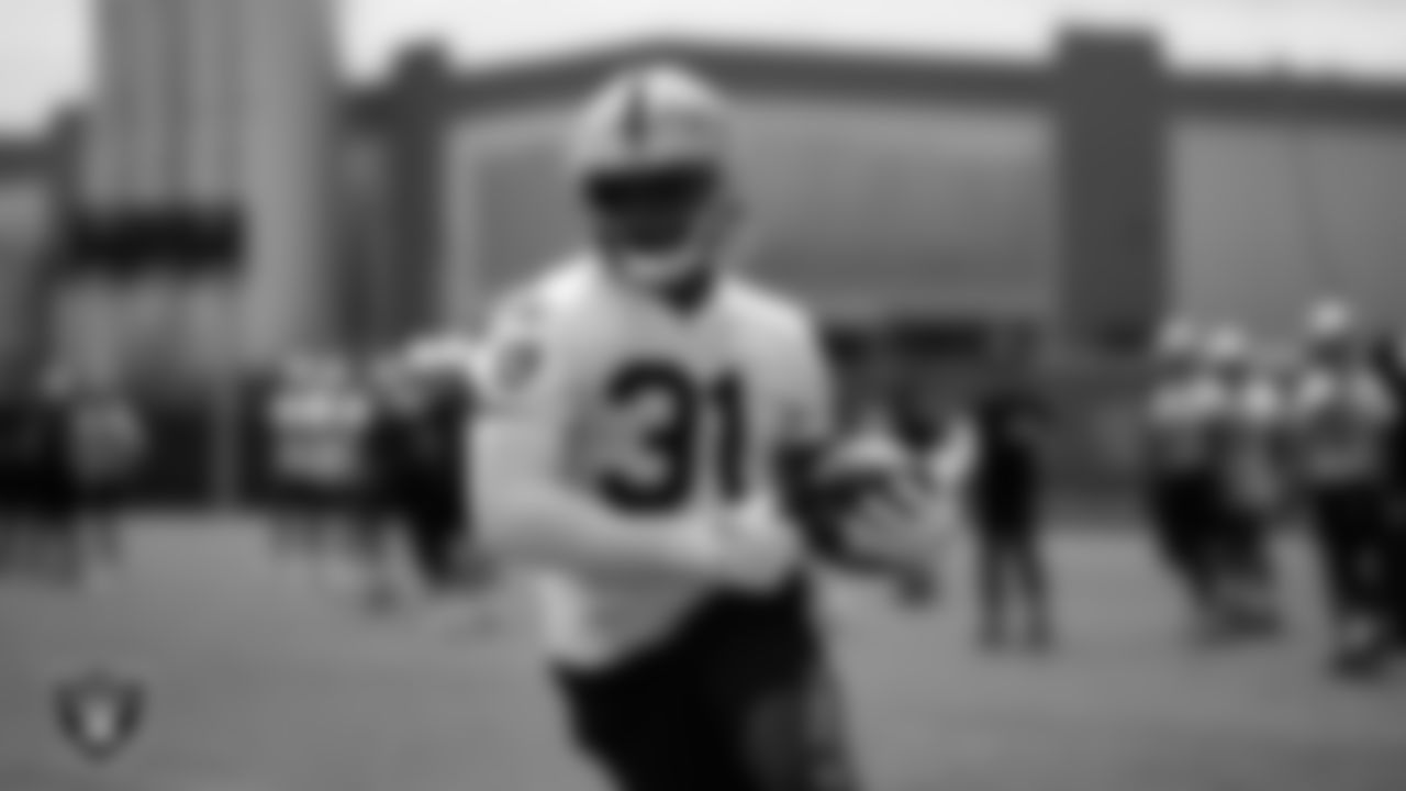 Las Vegas Raiders running back Raheem Mostert (31) at an Organized Team Activity (OTA) at Intermountain Health Performance Center.