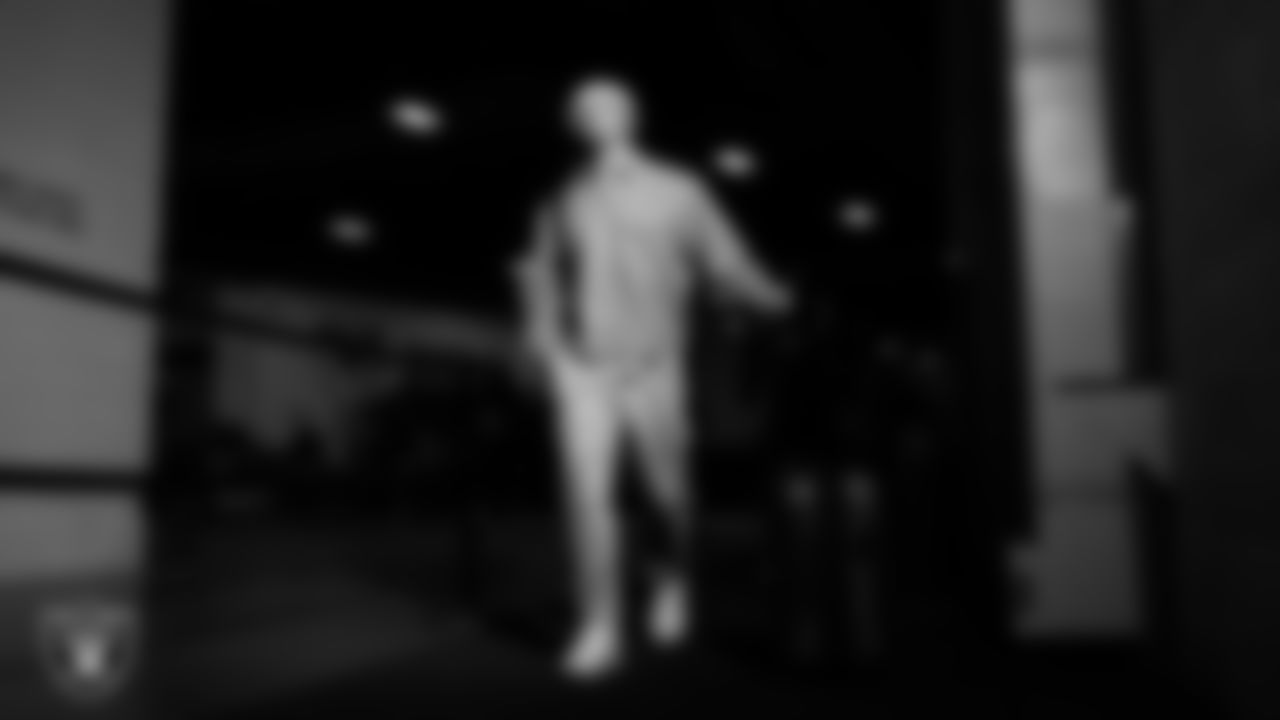 Las Vegas Raiders wide receiver Alex Bachman (81) arrives to the regular season away game against the Denver Broncos at Empower Field at Mile High.