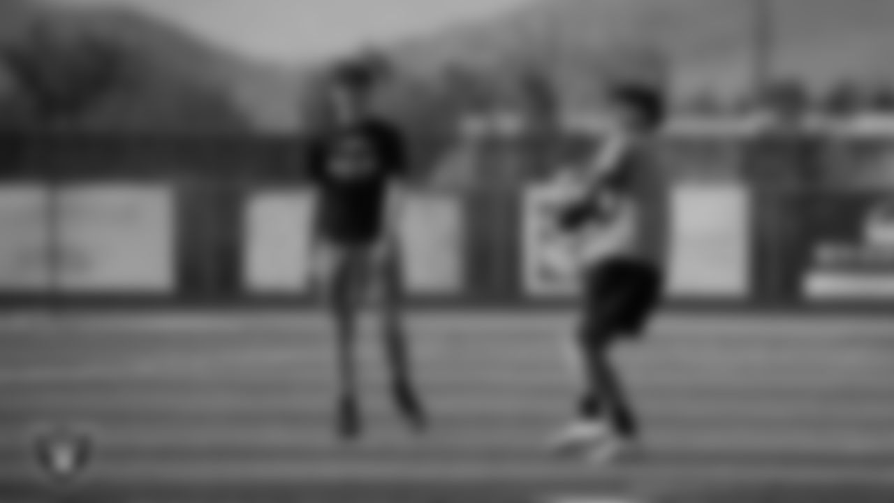 Athletes compete in the Longest Throw competition during a Las Vegas Raiders 11-ON event at Damonte Ranch High School.