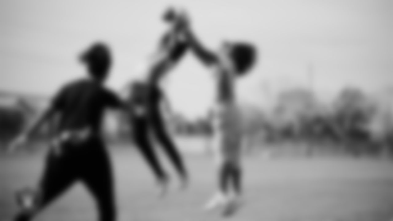 Athletes take part in a round robin flag football tournament during the NRL Gala Day flag football tournament at Silver Bowl Park.