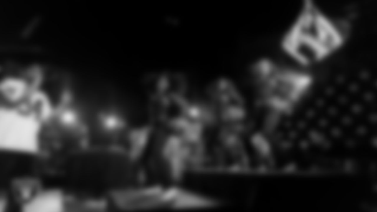 Raiderettes Shayla, Raegen and Shelby perform with Rapper Nelly at halftime during the regular season home game against the Dallas Cowboys at Allegiant Stadium.