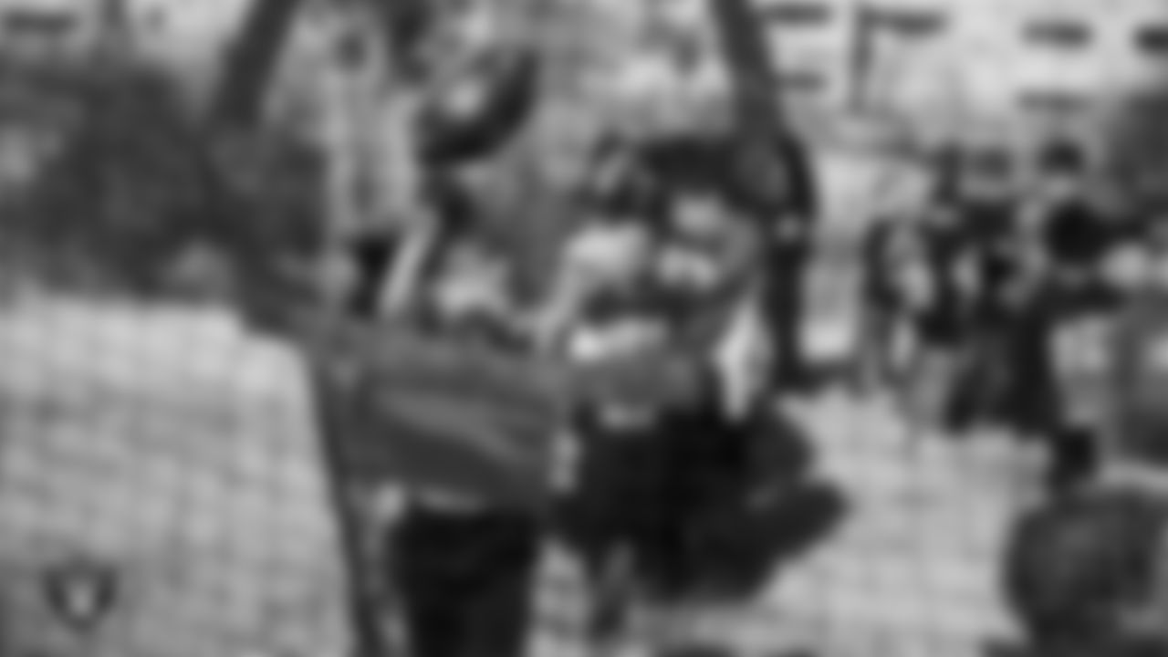 Students participate in a Raiders Junior Training Camp during a Raiders Spirit Day at Richard H. Bryan Elementary School.