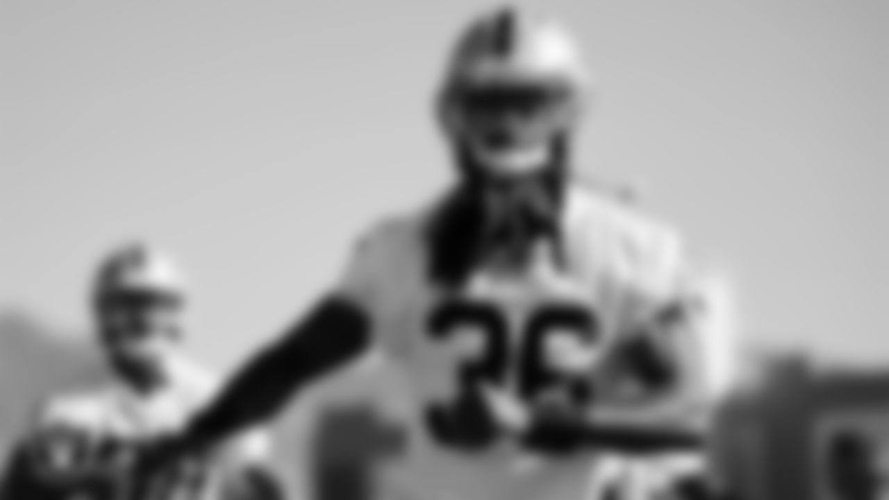 Las Vegas Raiders cornerback Kyu Blu Kelly (36) during practice at Intermountain Health Performance Center.