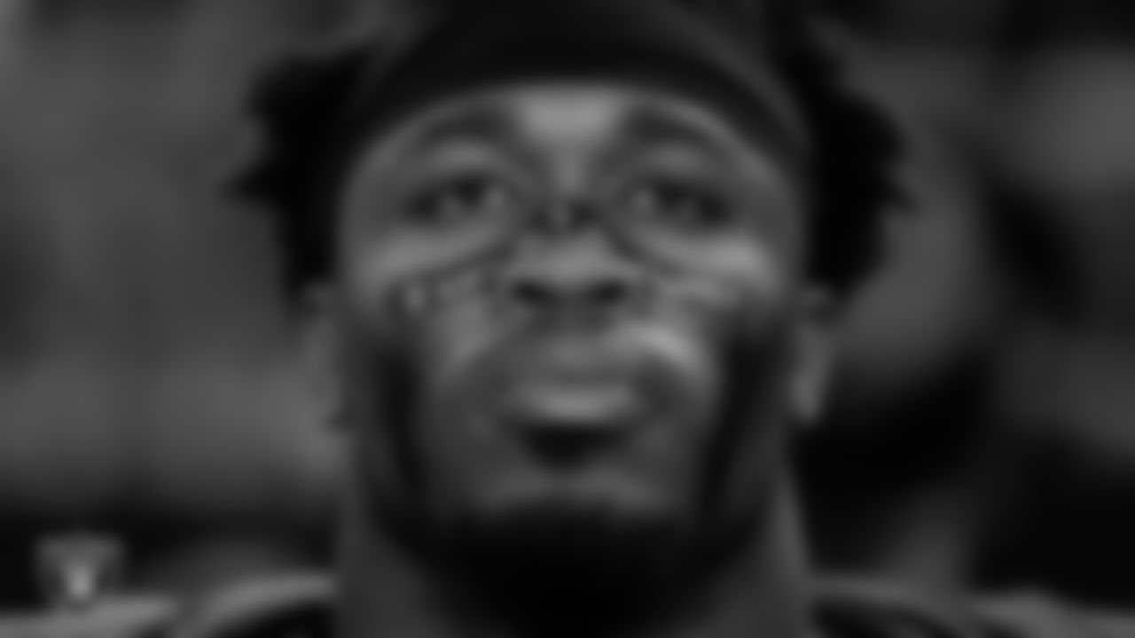 Las Vegas Raiders defensive end Amari Gainer (53) during the national anthem before the preseason home game against the San Francisco 49ers at Allegiant Stadium.