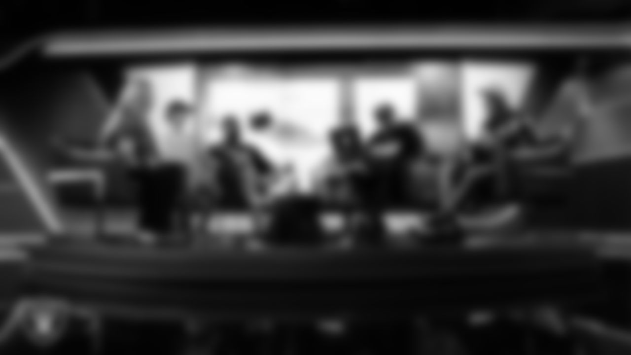 Las Vegas Raiders running back Raheem Mostert (31) works with representatives from Candlelighters Childhood Cancer Foundation and designers to design cleats for My Cause My Cleats in Cox Studios at Intermountain Health Performance Center.