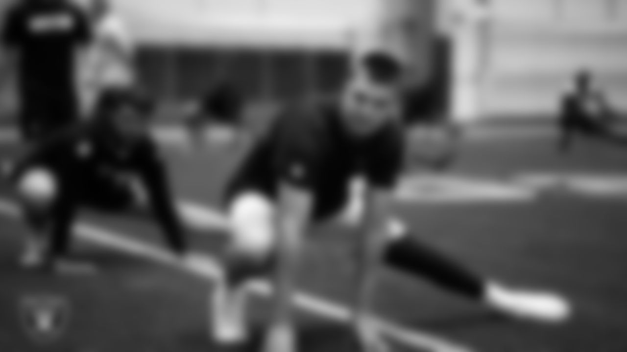 Las Vegas Raiders quarterback Aidan O'Connell (12) at a workout during phase one of the offseason program at Intermountain Health Performance Center.