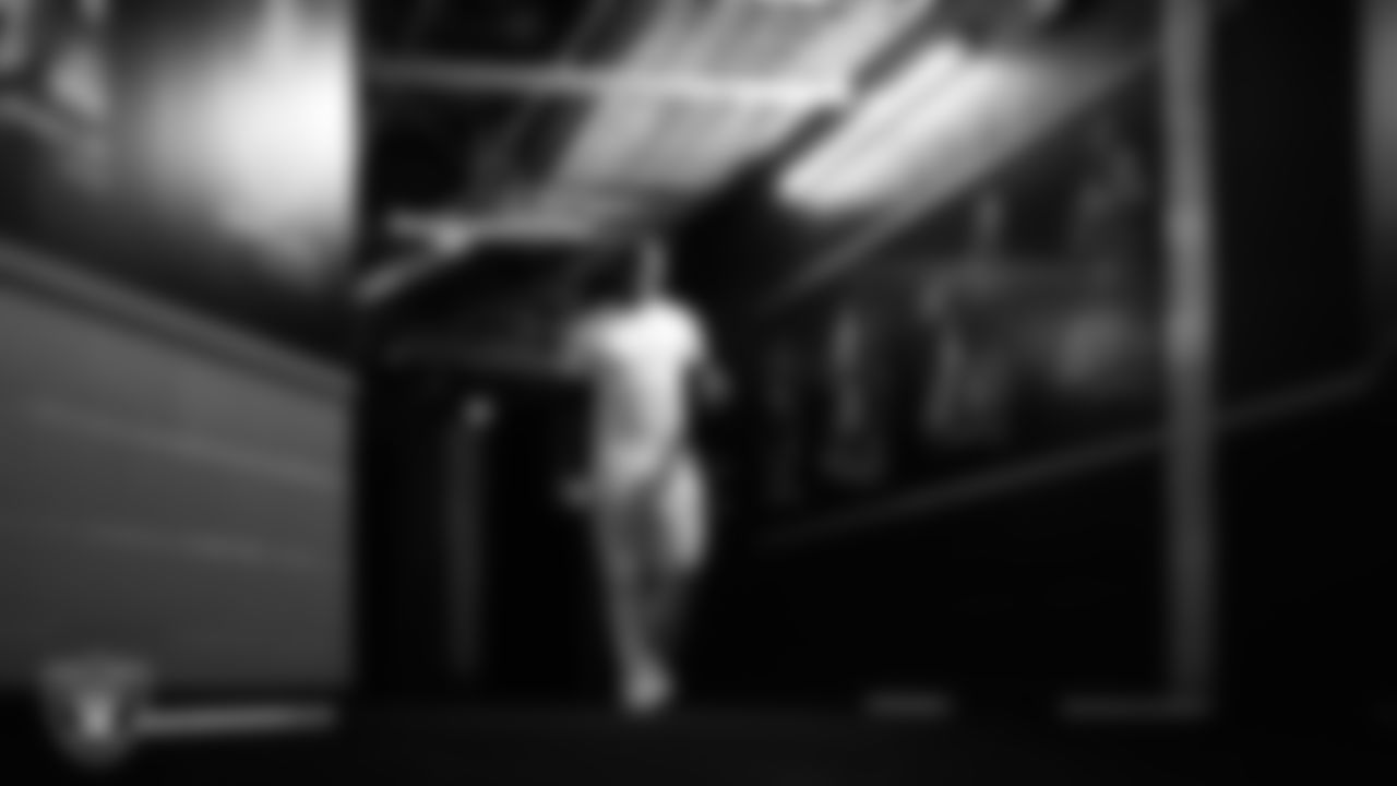 Las Vegas Raiders linebacker Jamin Davis (48) arrives to the regular season home game against the Denver Broncos at Allegiant Stadium.