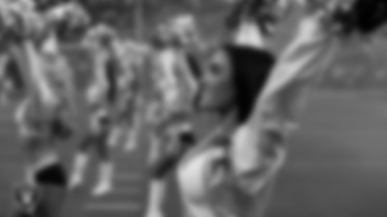 Raiderette Kylie during player introductions before the regular season home game against the Jacksonville Jaguars at Allegiant Stadium.