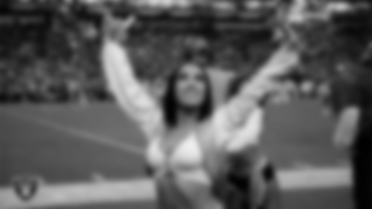 Raiderette Kylie on the sidelines during the regular season home game against the Kansas City Chiefs at Allegiant Stadium.