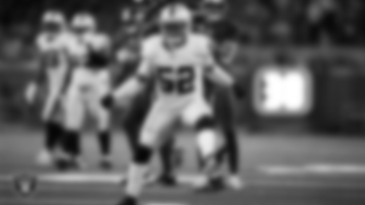 Las Vegas Raiders linebacker Elandon Roberts (52) celebrates after making a tackle during the regular season away game against the Houston Texans at NRG Stadium.