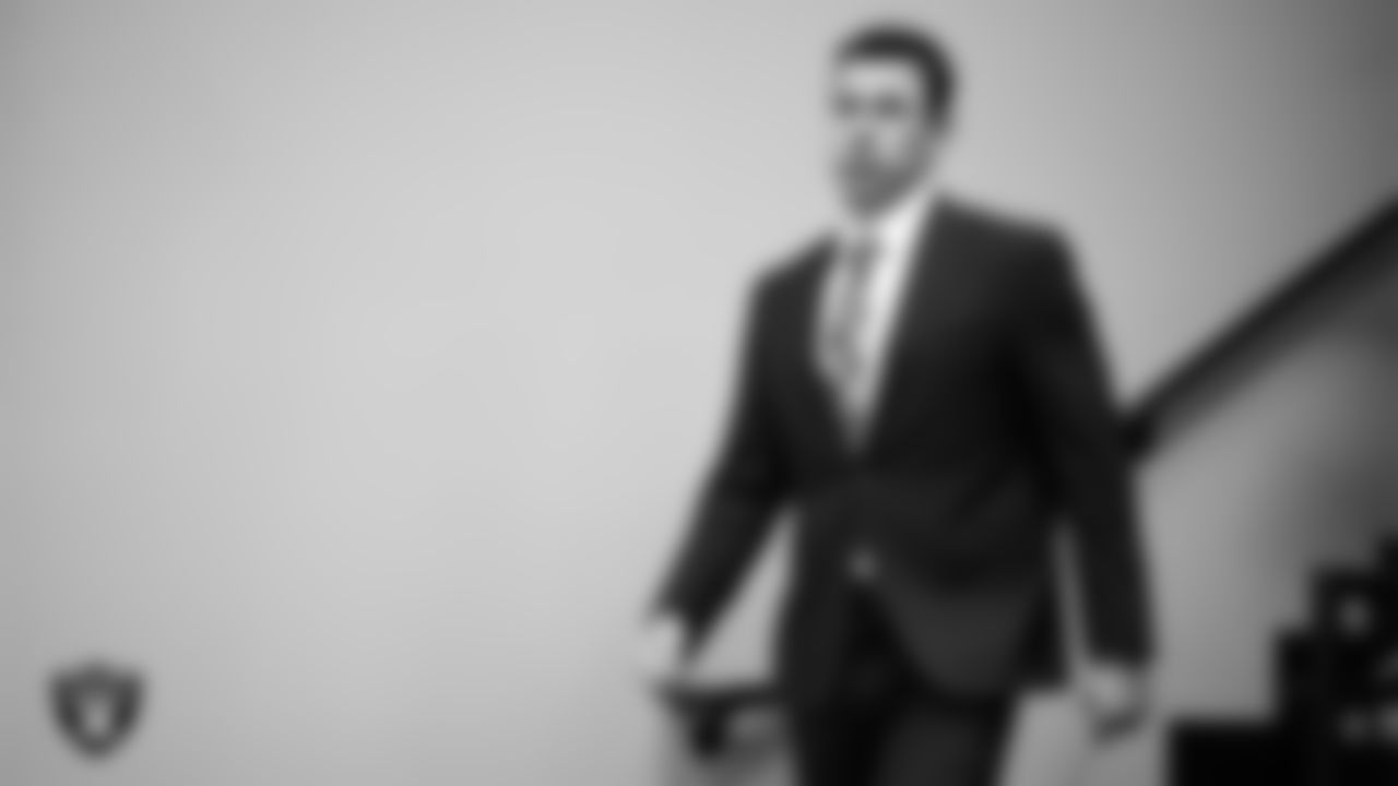 Las Vegas Raiders Head Coach Klint Kubiak during an introductory press conference at Intermountain Health Performance Center.