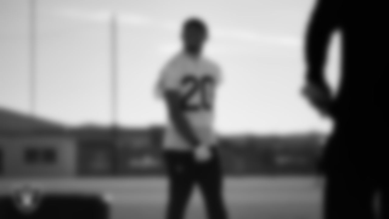 Las Vegas Raiders safety Isaiah Pola-Mao (20) during practice at Intermountain Health Performance Center.