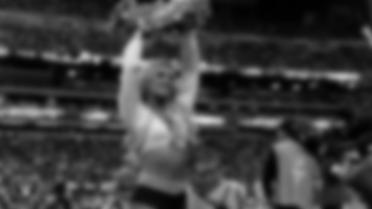 Raiderette Pip on the sidelines during the regular season home game against the Cleveland Browns at Allegiant Stadium.