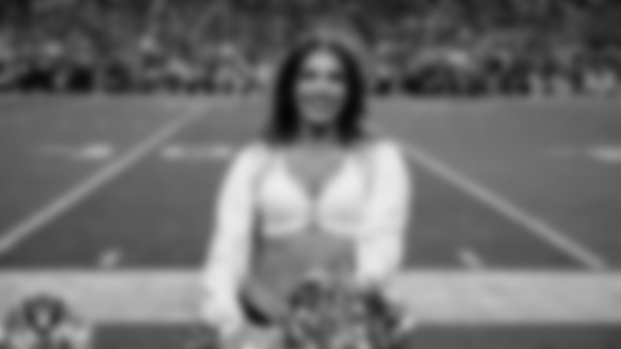 Raiderette Ashtin on the sidelines during the regular season home game against the New York Giants at Allegiant Stadium.