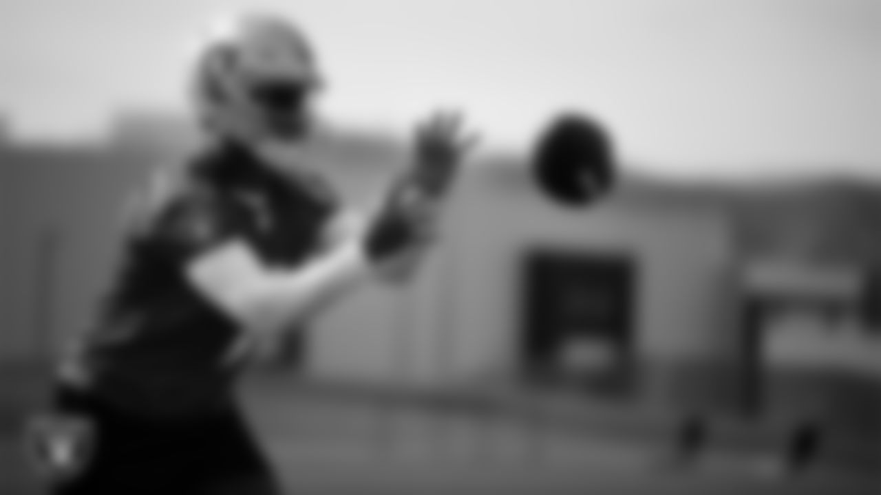 Las Vegas Raiders quarterback Geno Smith (7) during practice at Intermountain Health Performance Center.