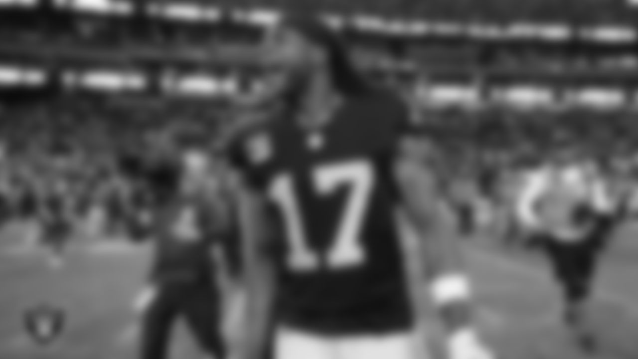 Las Vegas Raiders wide receiver Davante Adams (17) on the field after the regular season home game against the New York Jets at Allegiant Stadium.