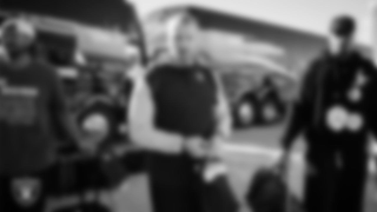 Las Vegas Raiders linebacker Tommy Eichenberg (44) departs for the regular season away game against the Kansas City Chiefs.