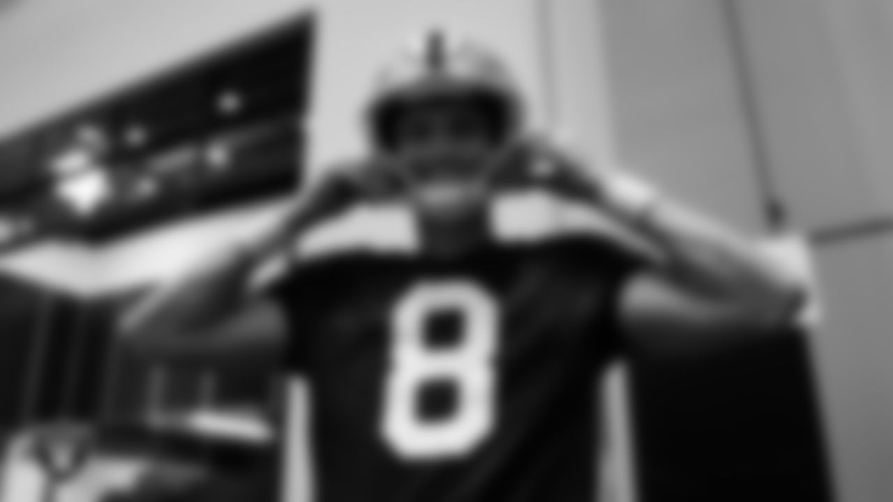 Las Vegas Raiders kicker Daniel Carlson (8) during practice at Intermountain Health Performance Center.