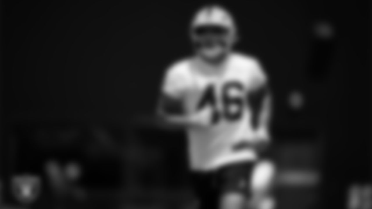 Las Vegas Raiders tight end Carter Runyon (46) at an Organized Team Activity (OTA) at Intermountain Health Performance Center.