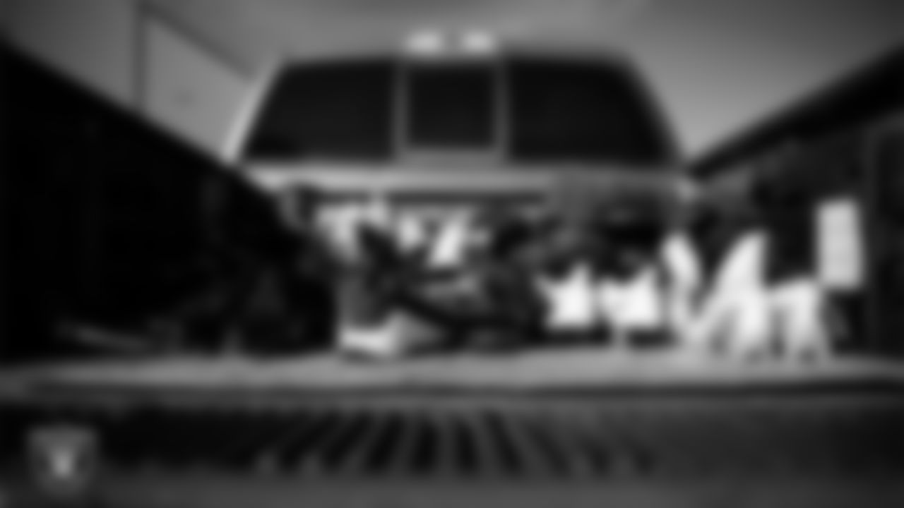 Equipment in a vehicle during the Raiders' Equipment Blitz at Intermountain Health Performance Center.