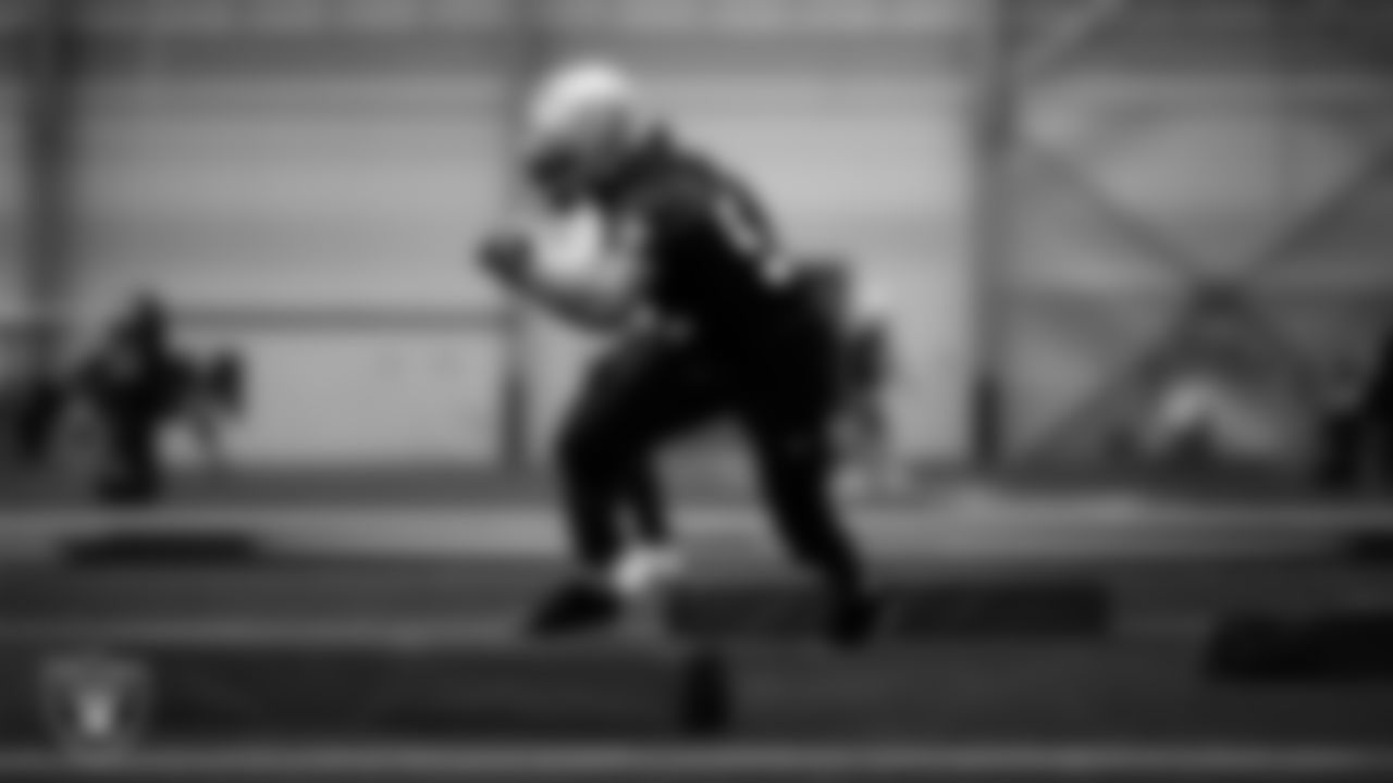 Las Vegas Raiders linebacker Elandon Roberts (52) during practice at Intermountain Health Performance Center.