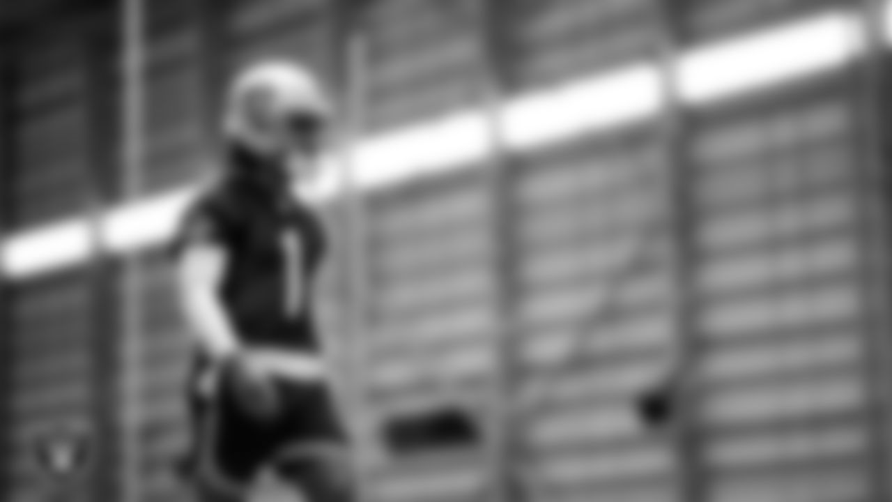 Las Vegas Raiders wide receiver Tre Tucker (1) during practice at Intermountain Health Performance Center.