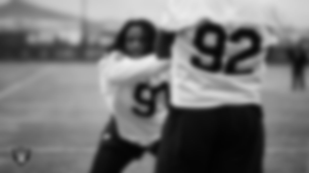 Las Vegas Raiders defensive tackle Tonka Hemingway (97) during practice at Intermountain Health Performance Center.