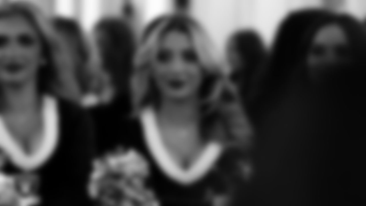 Raiderette Hayley in the locker room before the regular season home game against the New York Giants at Allegiant Stadium.