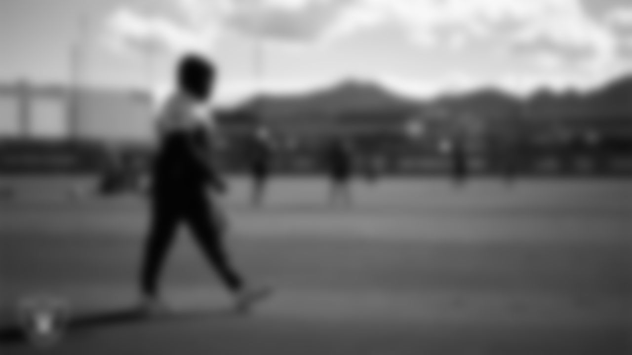 Las Vegas Raiders linebacker Elandon Roberts (52) during practice at Intermountain Health Performance Center.