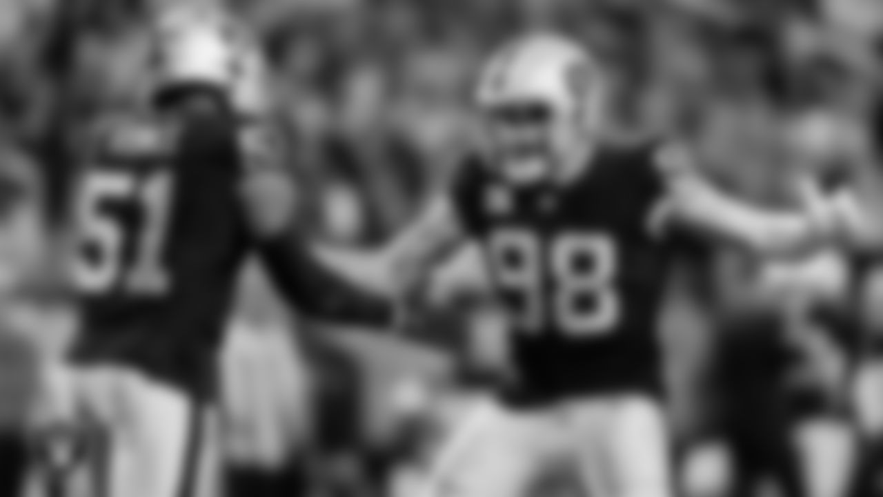 Las Vegas Raiders defensive end Malcolm Koonce (51) and defensive end Maxx Crosby (98) during the regular season home game against the New York Jets at Allegiant Stadium.
