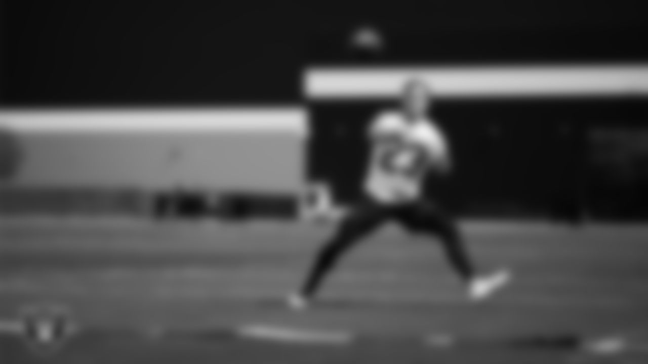 Las Vegas Raiders running back Dylan Laube (23) at a workout during phase two of the offseason program at Intermountain Health Performance Center.