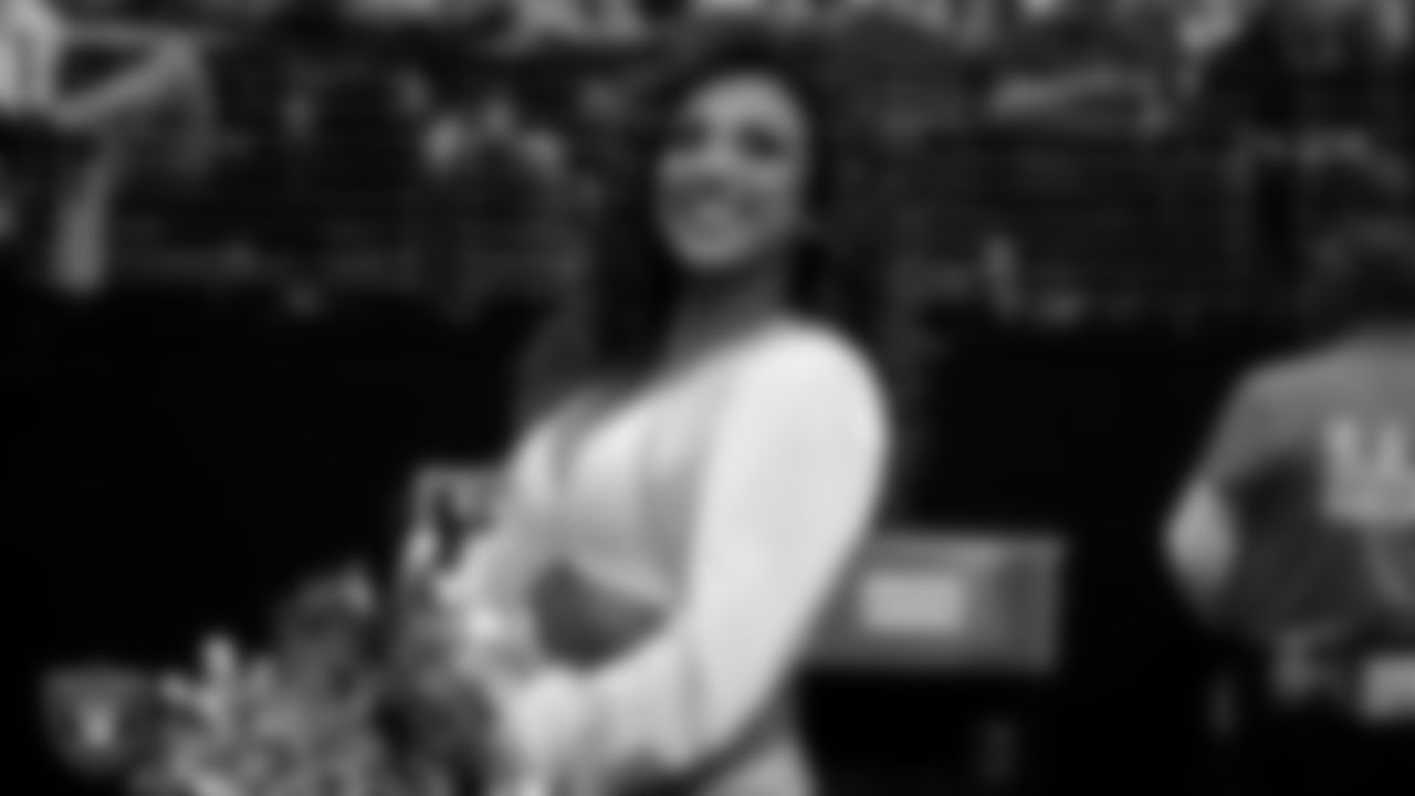 Raiderette Lexie on the sidelines during the regular season home game against the Denver Broncos at Allegiant Stadium.