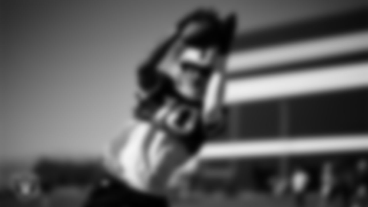 Las Vegas Raiders wide receiver Dont'e Thornton Jr. (10) during practice at Intermountain Health Performance Center.
